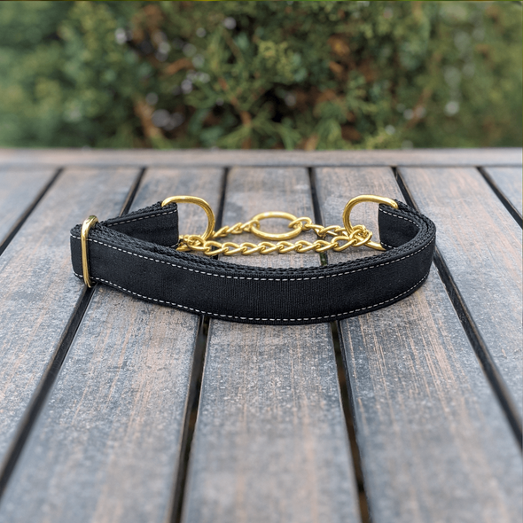 Onyx Martingale Dog Collar and Leash Set Gold Collection