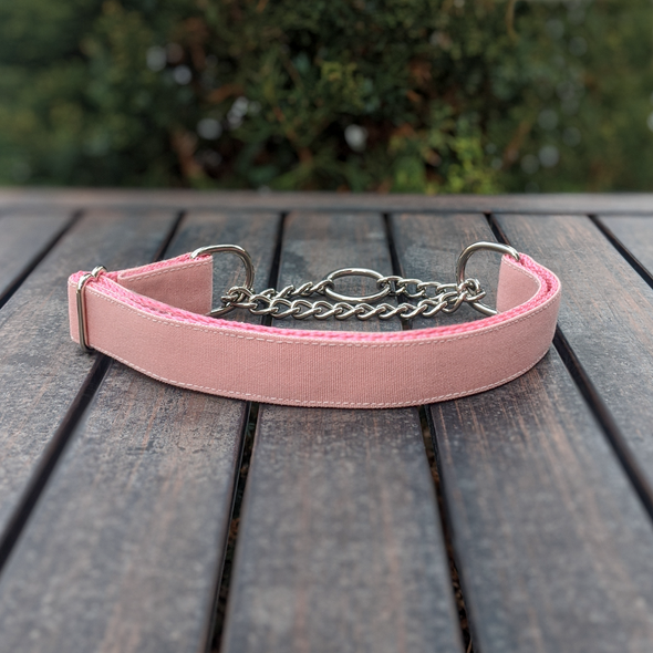 Pink Champagne Martingale Dog Collar and Leash Set Silver Collection